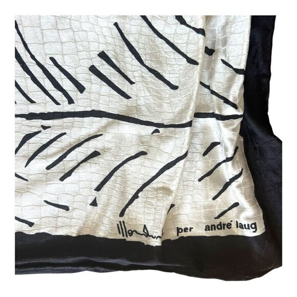 Andre Laug Vintage Silk Scarf Black White Abstract Designer - Picture 3 of 7